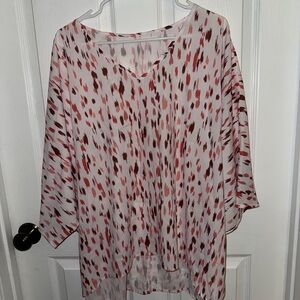 White and Pink Boxy Tunic with Relaxed Sleeves